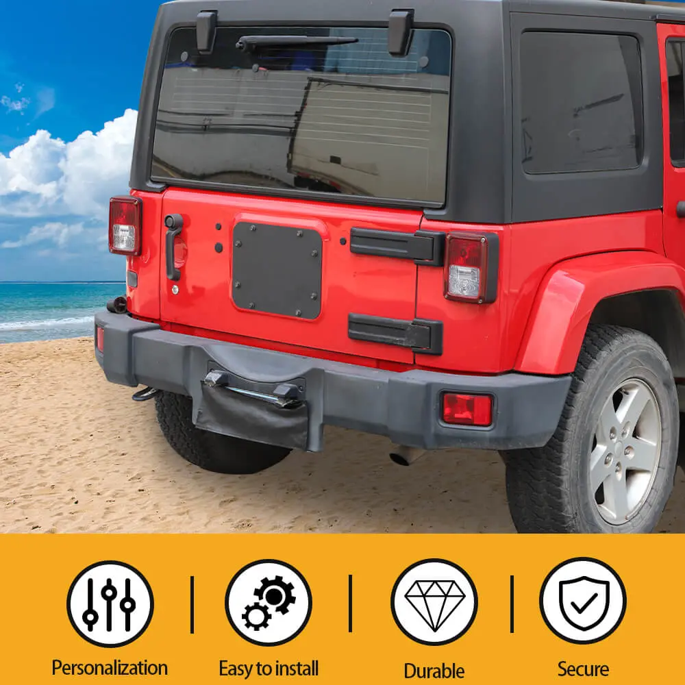 For 2007-2018 Jeep Wrangler JK Tailgate Spare Tire Carrier Delete Filler Plate Vent Cover Plate Trim & Rubber Plug - Image 7