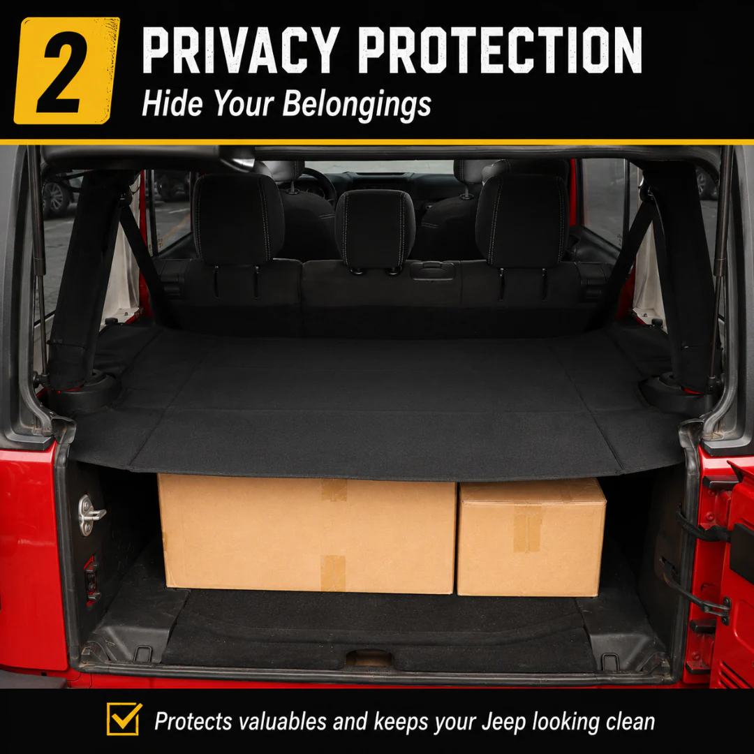 For 2018+ Jeep Wrangler JLU 4-Door Rear Cargo Cover Privacy Shade Trunk Luggage Cover Waterproof Nylon - Image 3