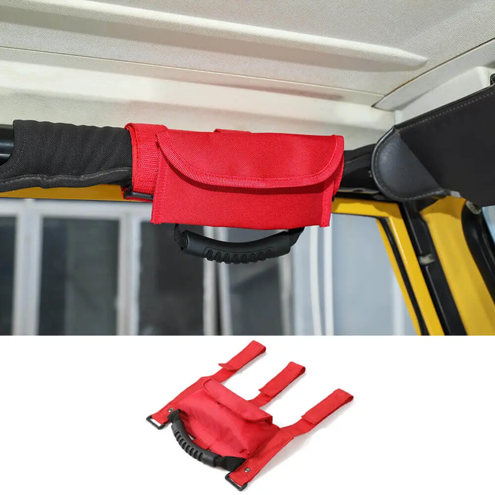 For Jeep Wrangler TJ JK JL Red Roll Bar Grab Grip Handles Sunglasses Storage Bag
