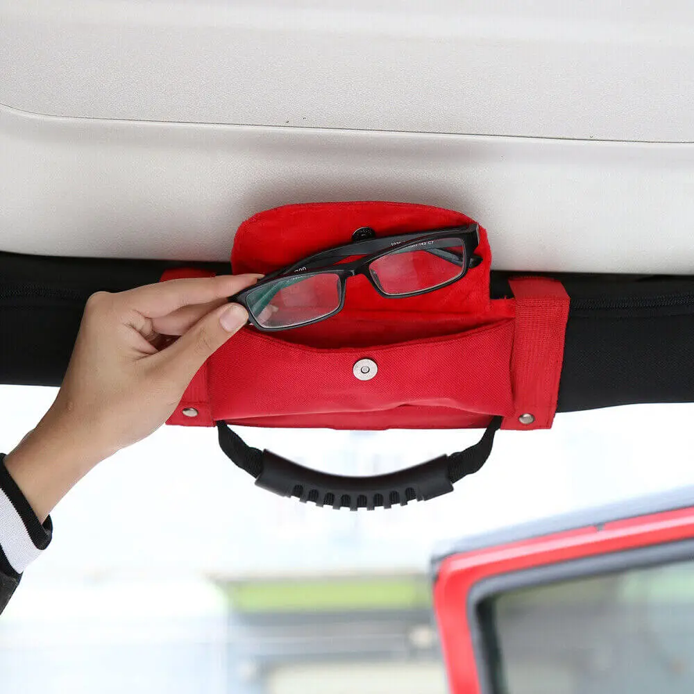 For Jeep Wrangler TJ JK JL Red Roll Bar Grab Grip Handles Sunglasses Storage Bag - Image 2