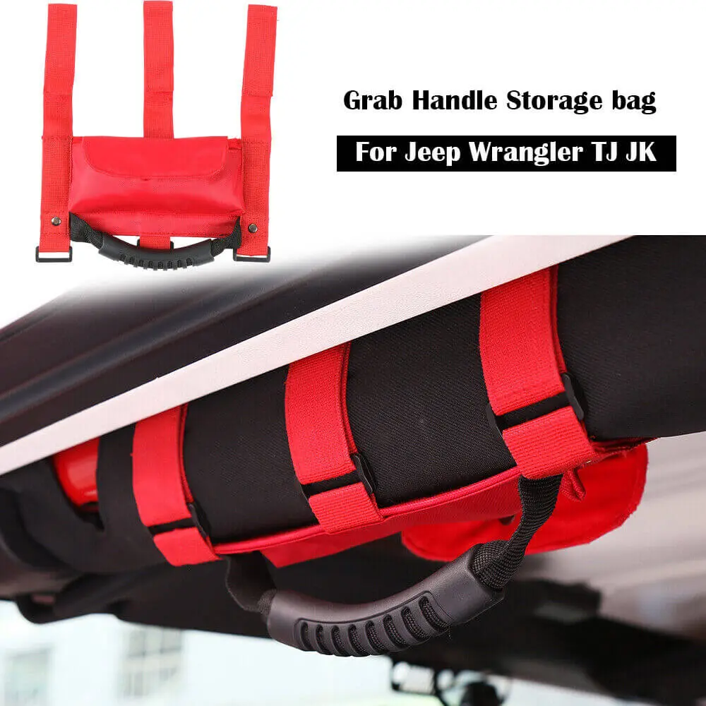 For Jeep Wrangler TJ JK JL Red Roll Bar Grab Grip Handles Sunglasses Storage Bag - Image 5