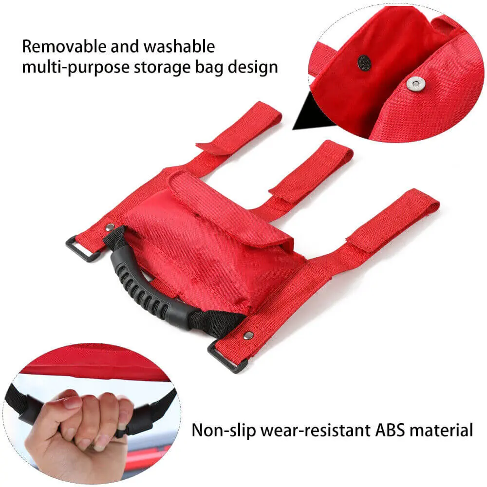For Jeep Wrangler TJ JK JL Red Roll Bar Grab Grip Handles Sunglasses Storage Bag - Image 8