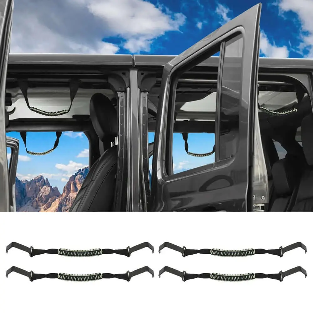 For 2018+ Jeep Wrangler JL & Gladiator JT Roll Bar Front and Rear Steel Paracord Grab Handles - Image 14