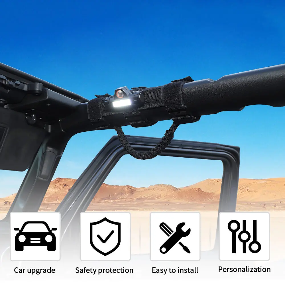 For Jeep Wrangler TJ JK JL JT Roll Bar Grab Handle Grip with Light - Image 3
