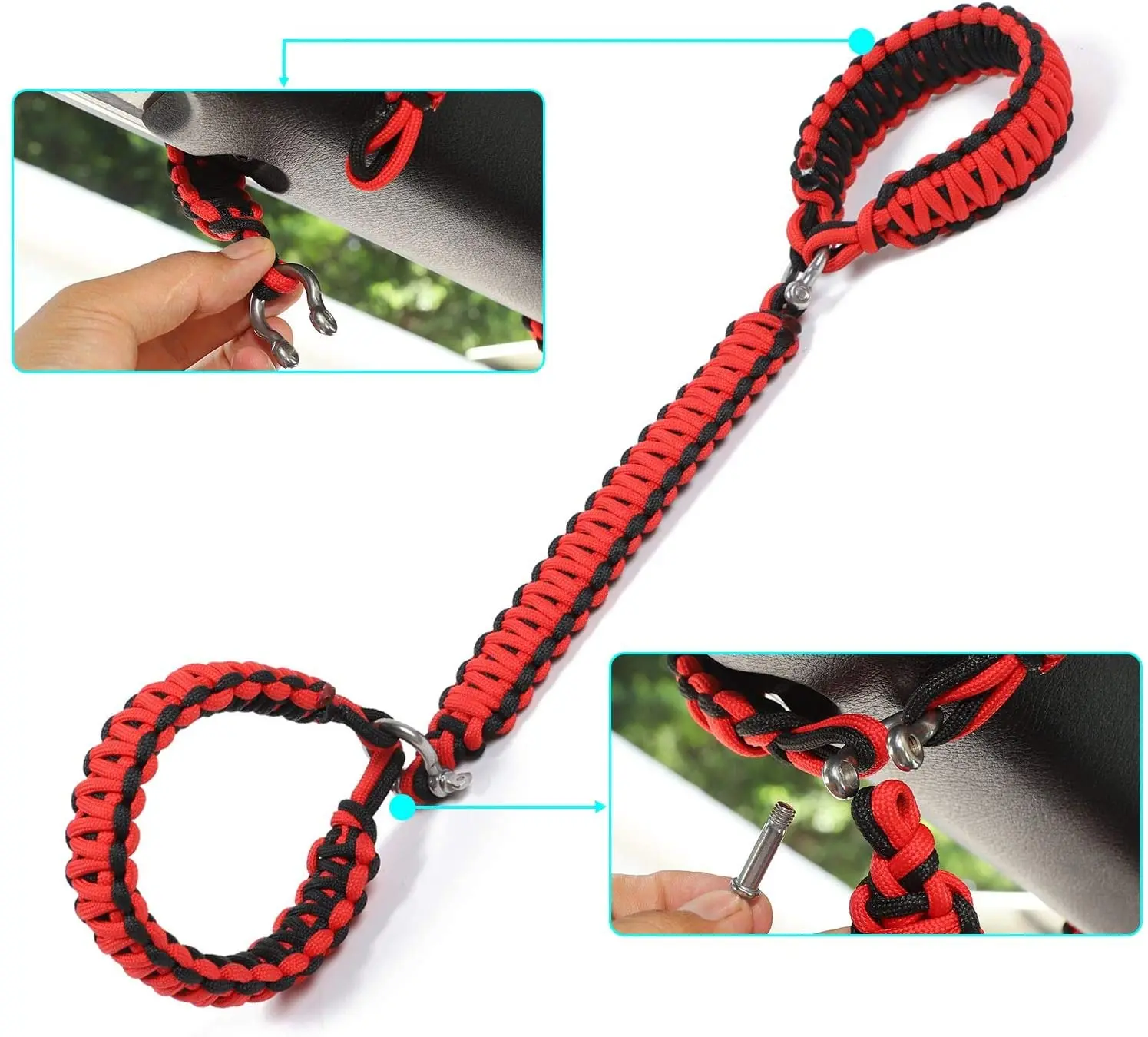 For 2007-2023 Jeep Wrangler JK JKU JL JLU JT Roll Bar Grab Handles Paracord Grip Handle – For Bare Roll Bar Only (Not for Roll Bar Covers) - Image 3