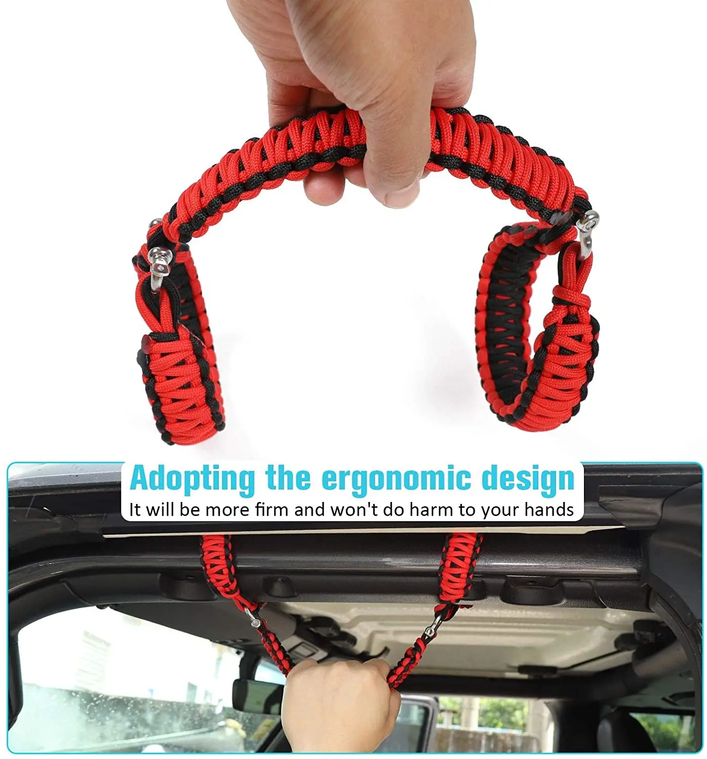 For 2007-2023 Jeep Wrangler JK JKU JL JLU JT Roll Bar Grab Handles Paracord Grip Handle – For Bare Roll Bar Only (Not for Roll Bar Covers) - Image 4