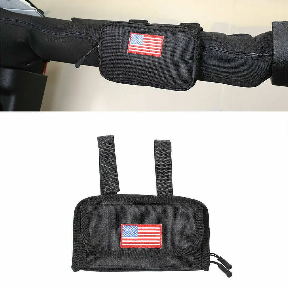 For Jeep Wrangler TJ JK JL JT Roll Bar Grab Handles Storage Bag Multi-function US Flag