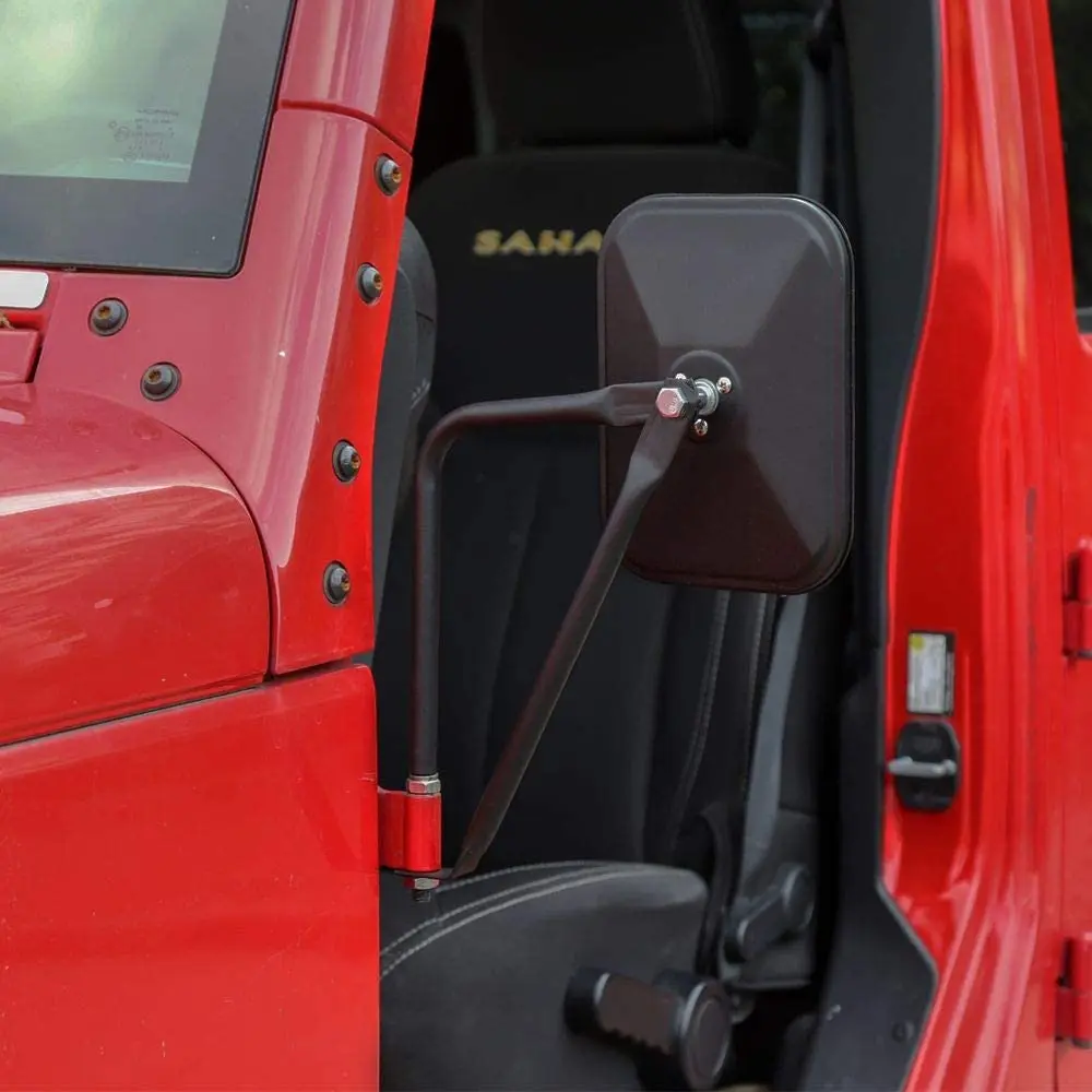 For Jeep Wrangler CJ YJ TJ JK JL & JT Side Mirrors Square Doorless Rear View Quick Release Mirrors Textured - Image 3