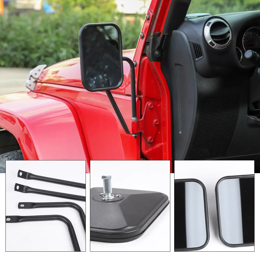 For Jeep Wrangler CJ YJ TJ JK JL & JT Side Mirrors Square Doorless Rear View Quick Release Mirrors Textured - Image 5