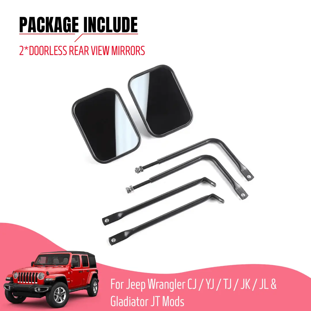 For Jeep Wrangler CJ YJ TJ JK JL & JT Side Mirrors Square Doorless Rear View Quick Release Mirrors Textured - Image 9