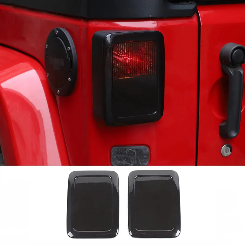 For 2007-2018 Jeep Wrangler JK JKU LED Tail Light Covers Rear Lamp Guards Smoked Black