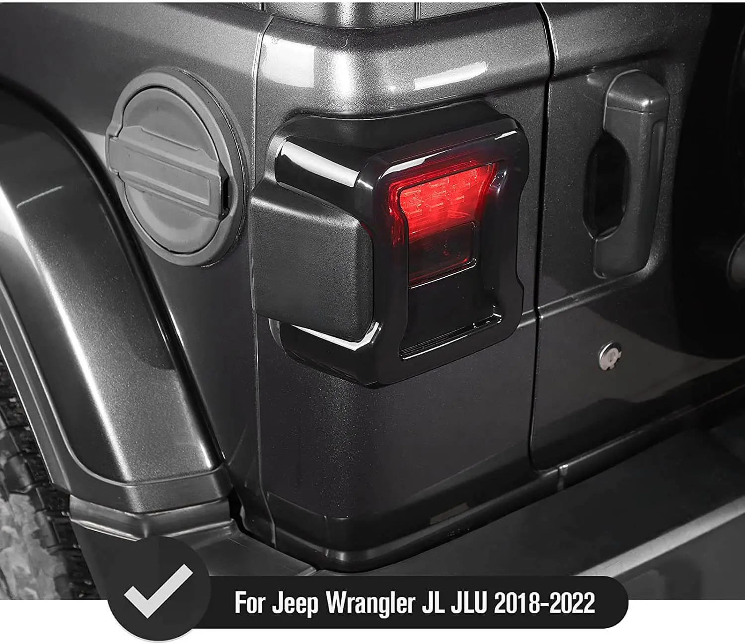 For 2018+ Jeep Wrangler JL JLU LED Tail Light Covers Rear Light Guards, Smoked Black - Image 3
