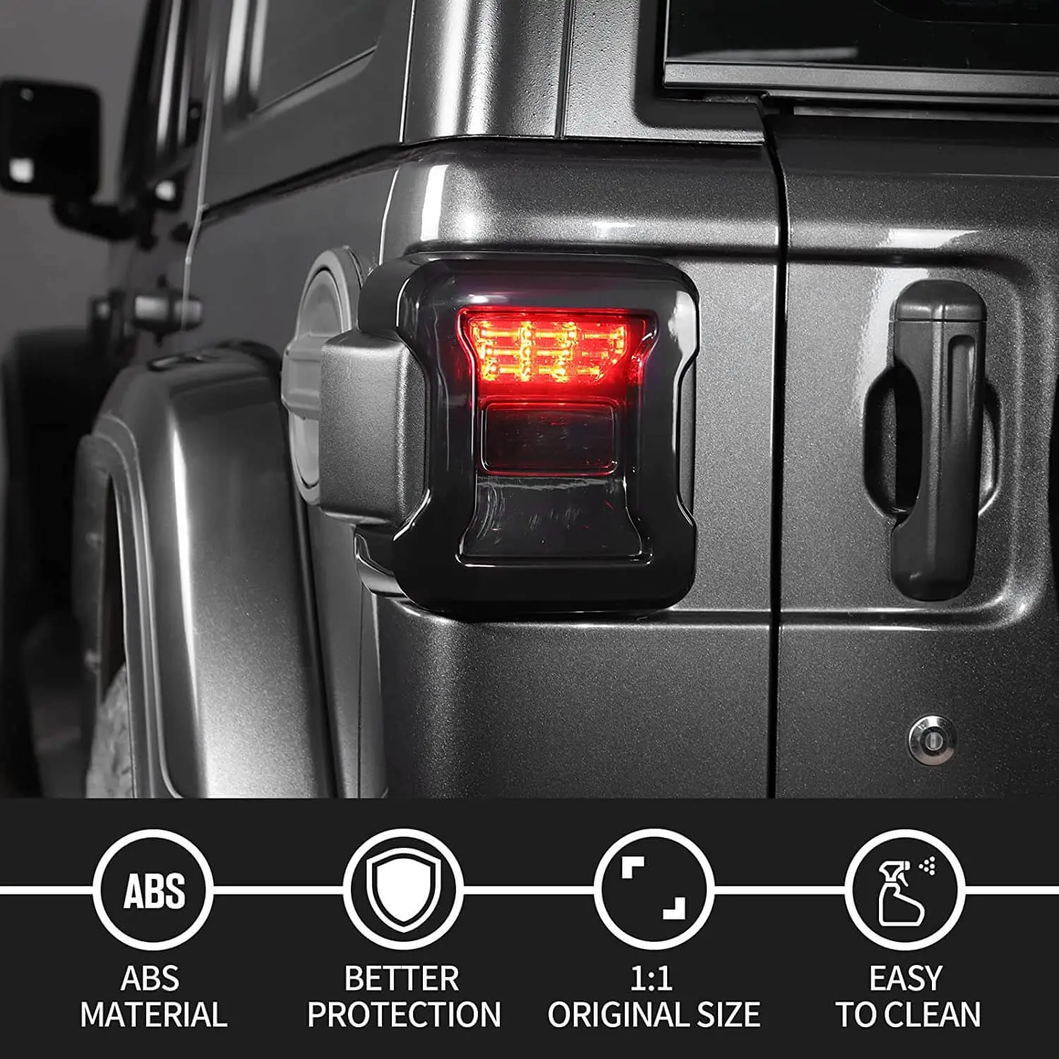 For 2018+ Jeep Wrangler JL JLU LED Tail Light Covers Rear Light Guards, Smoked Black - Image 5