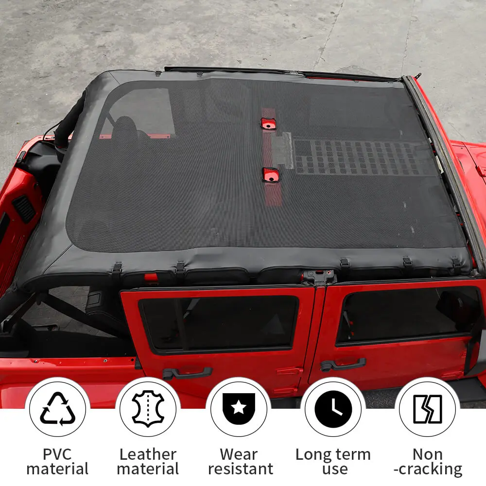 For 2007-2018 Jeep Wrangler JK JKU 4 Door Soft Leather Sunshade Top Full Length Cover Black - Image 4
