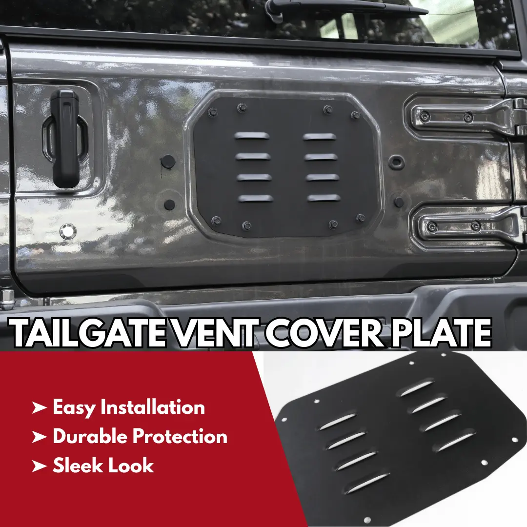 For 2018+ Jeep Wrangler JL JLU Tailgate Spare Tire Carrier Delete Filler Plate Vent Cover Plate Trim - Image 2