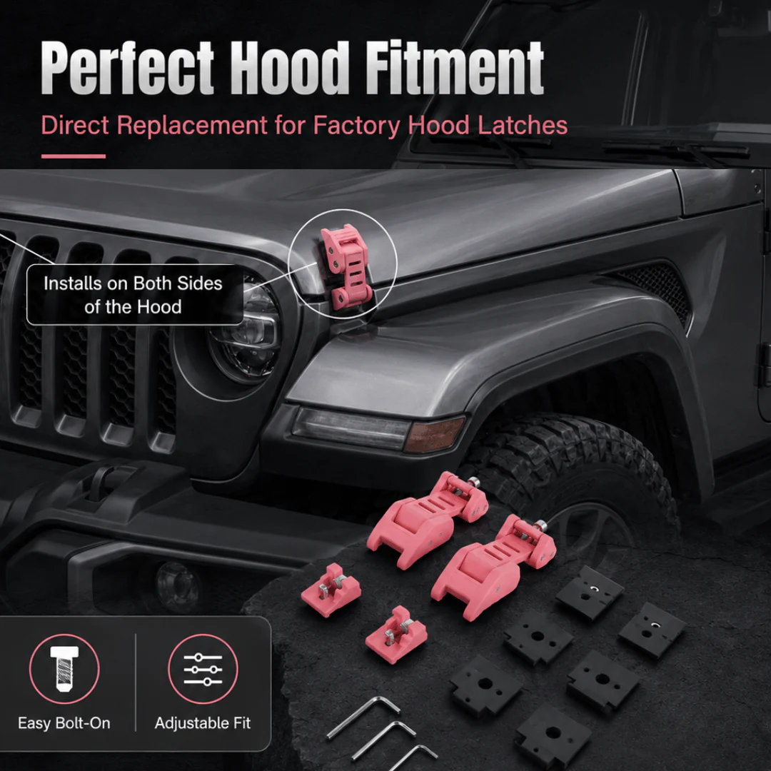 For 2007+ Jeep Wrangler JK JL & Gladiator JT Stainless Steel Hood Latches Hood Lock Catch Kit - Image 3