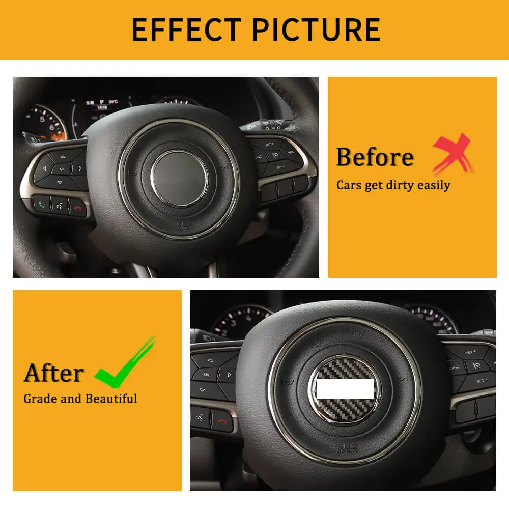 For Jeep Renegade 16+/ Grand Cherokee 11-21/ Cherokee14+/ Wrangler JK 11-18 Steering Wheel Center Trim Cover Soft Carbon Fiber - Image 2