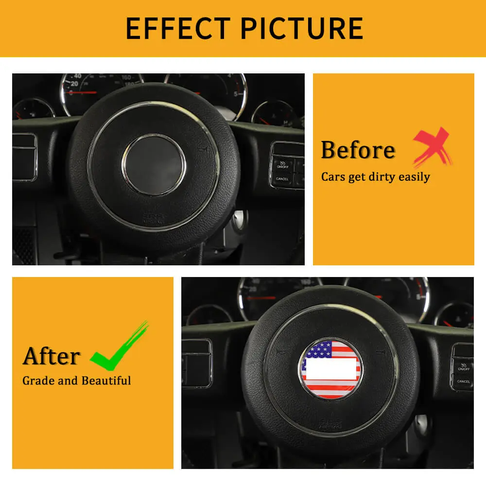 For Jeep Renegade 2016+/ Grand Cherokee WK2 11-21/ Cherokee14+/ Wrangler JK 11-18 Steering Wheel Center Trim Cover American Flag - Image 2