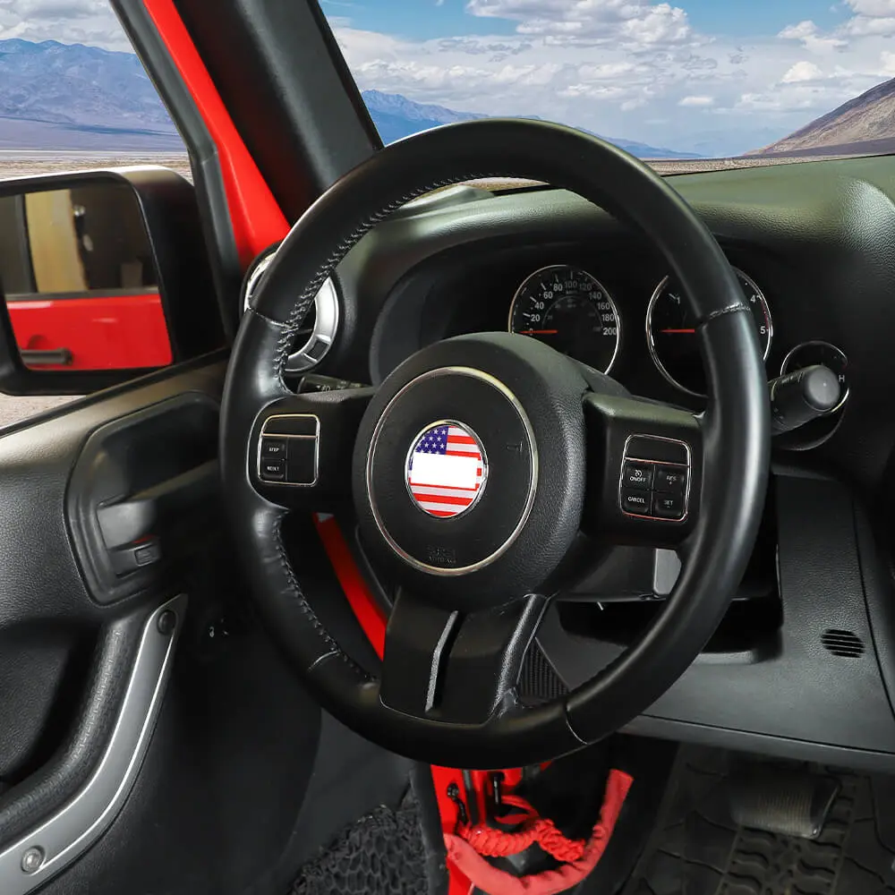 For Jeep Renegade 2016+/ Grand Cherokee WK2 11-21/ Cherokee14+/ Wrangler JK 11-18 Steering Wheel Center Trim Cover American Flag - Image 3