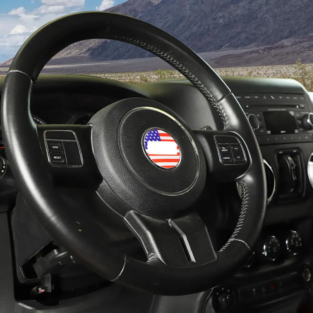 For Jeep Renegade 2016+/ Grand Cherokee WK2 11-21/ Cherokee14+/ Wrangler JK 11-18 Steering Wheel Center Trim Cover American Flag - Image 4
