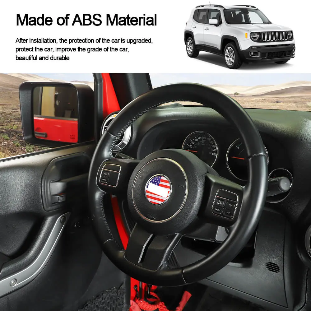 For Jeep Renegade 2016+/ Grand Cherokee WK2 11-21/ Cherokee14+/ Wrangler JK 11-18 Steering Wheel Center Trim Cover American Flag - Image 5