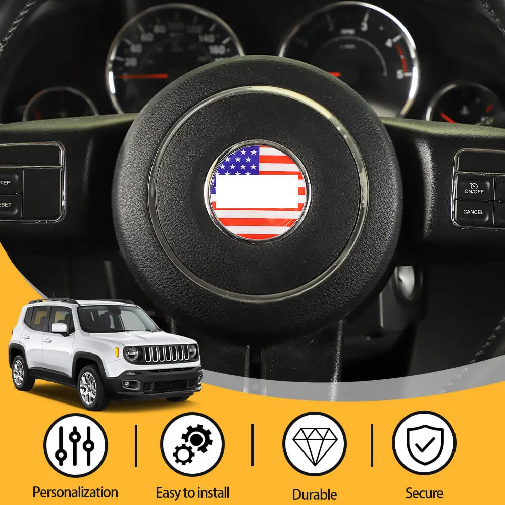 For Jeep Renegade 2016+/ Grand Cherokee WK2 11-21/ Cherokee14+/ Wrangler JK 11-18 Steering Wheel Center Trim Cover American Flag - Image 6