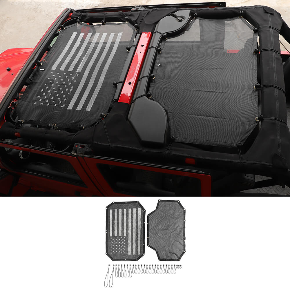 For 2007-2018 Jeep Wrangler JKU 4 Door Sun Shade Mesh Sunshade Provides UV Sun Protection Front & Rear
