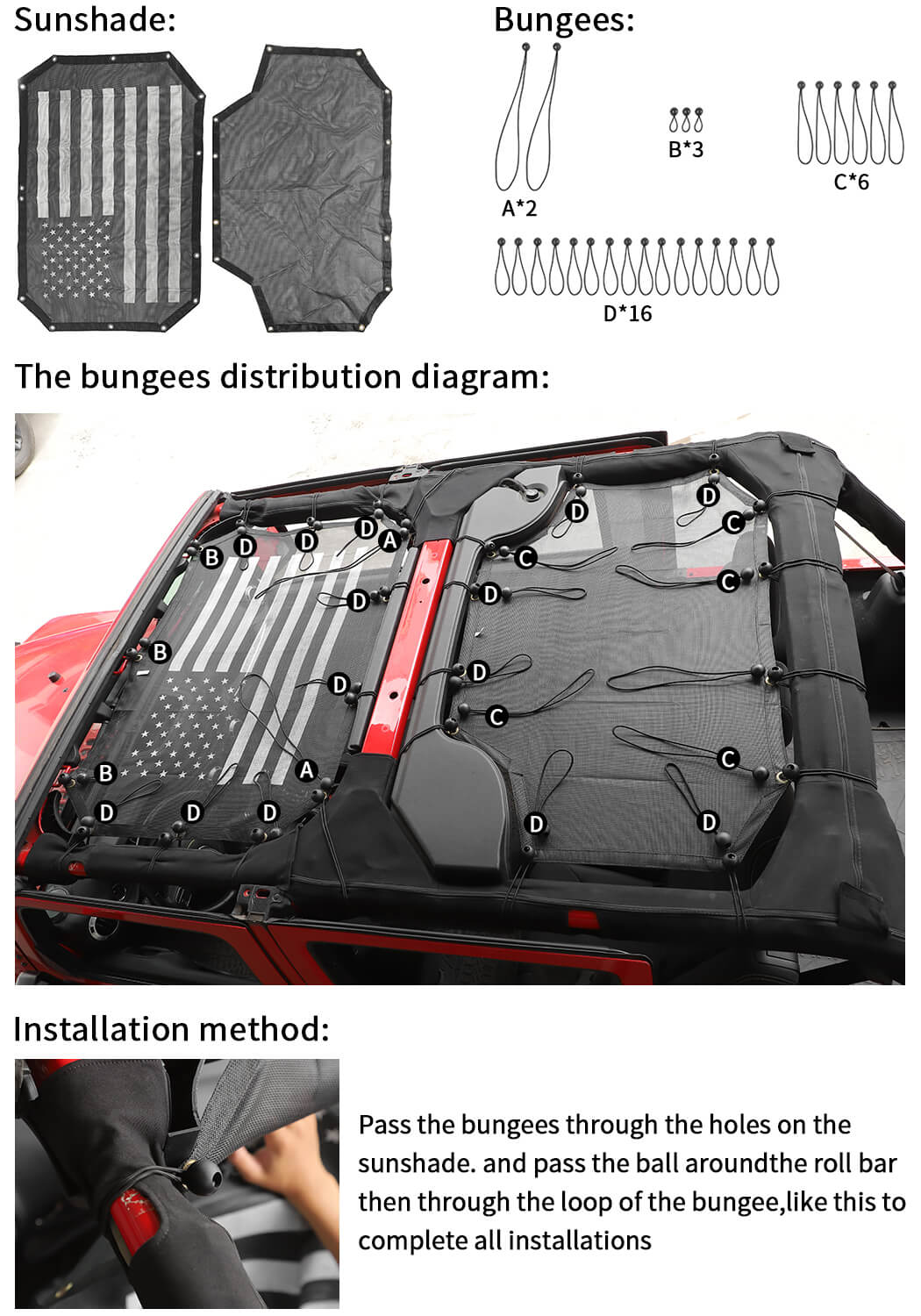 For 2007-2018 Jeep Wrangler JKU 4 Door Sun Shade Mesh Sunshade Provides UV Sun Protection Front & Rear - Image 7