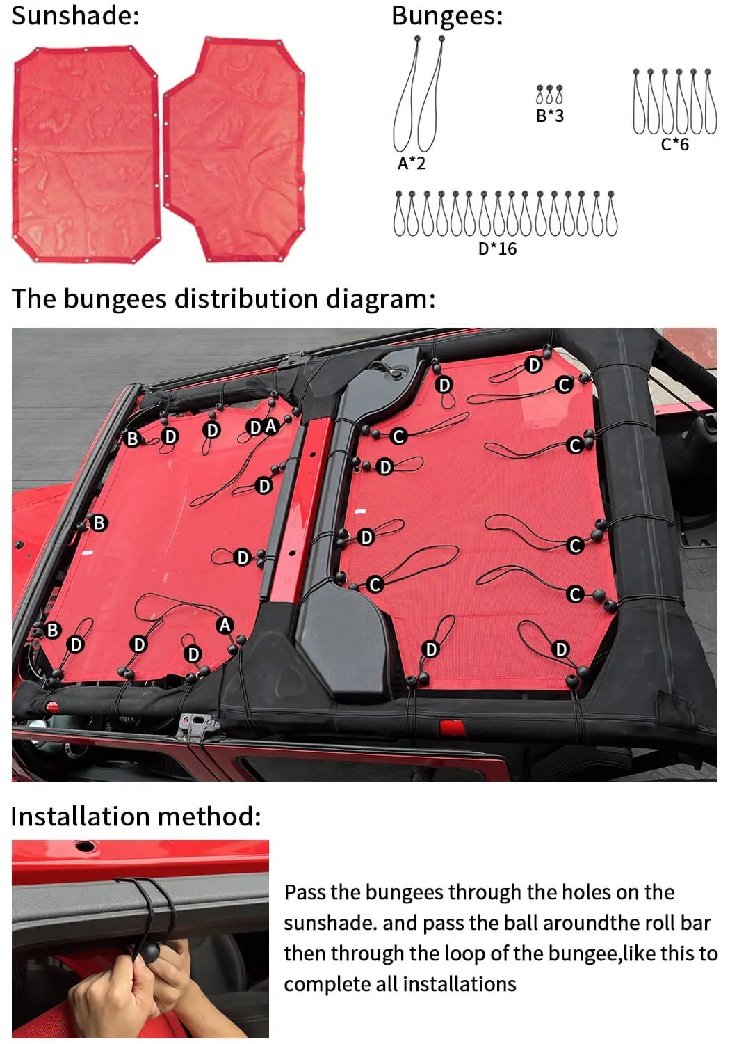 For 2007-2018 Jeep Wrangler JKU 4 Door Front & Rear Mesh Bikini Top Sunshade – UV Protection Soft Roof Cover - Image 7
