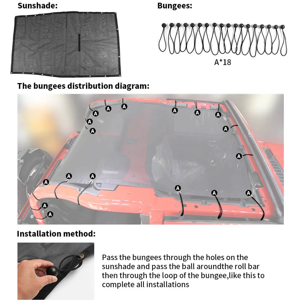 For 2018+ Jeep Wrangler JL JLU 2 Door Mesh Shade Top Cover UV Protection Polyester Durable Sun Shade Long Size - Image 7