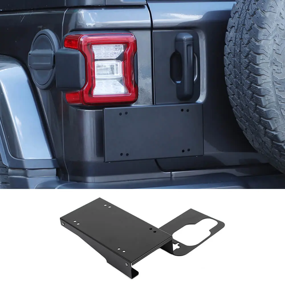 For 2018+ Jeep Wrangler JL Black Tailgate Door Grab Handle License Plate Holder Bracket