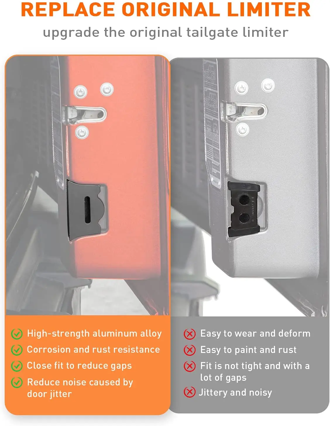 For 2018+ Jeep Wrangler JL JLU Tailgate Limiter Rear Trunk Door Latch, Tailgate Replacement Aluminum Alloy - Image 5