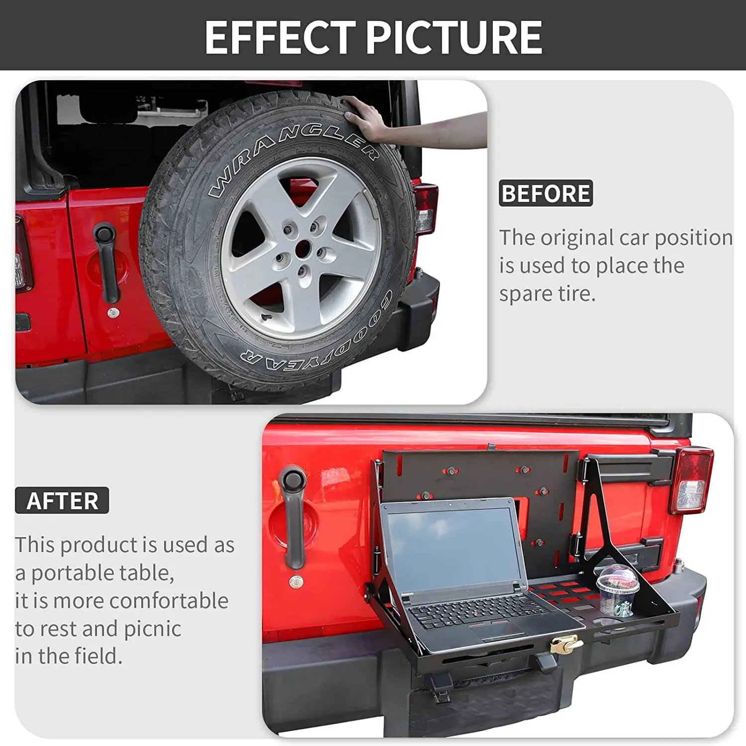 For Jeep Wrangler JK JL 2/4 Door Tailgate Table Metal Storage Rack Foldable Cargo Shelf - Image 2