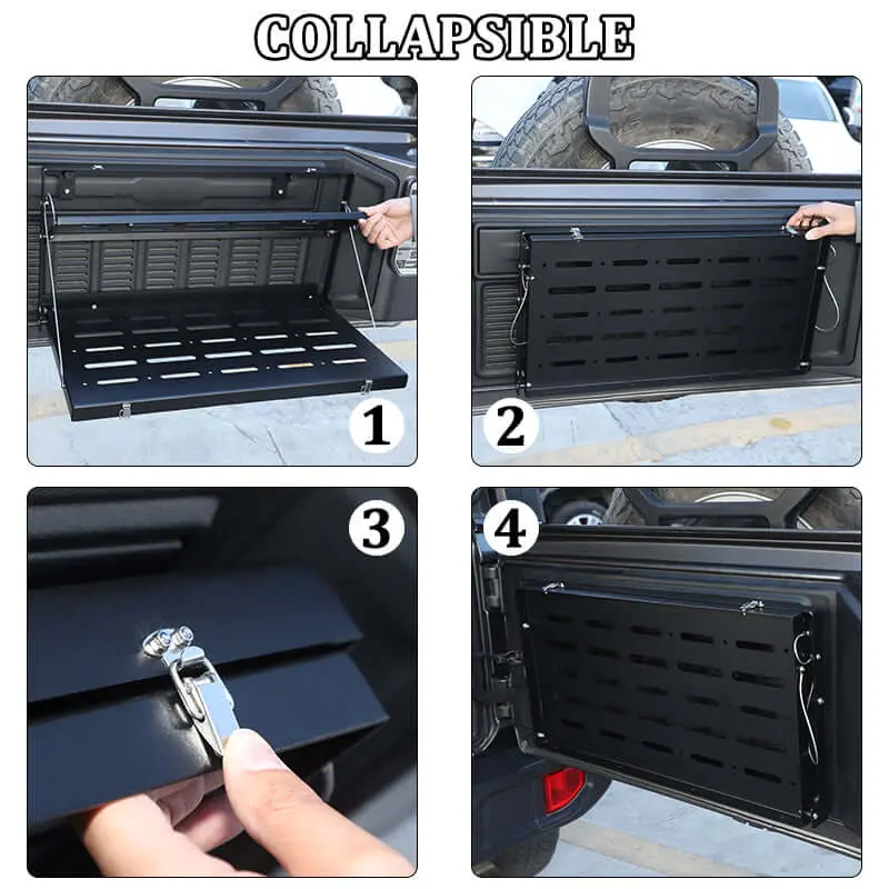 For 2018+ Jeep Wrangler JL Tailgate Table Rear Trunk Door Rack Cargo Holder Shelf Black - Image 7
