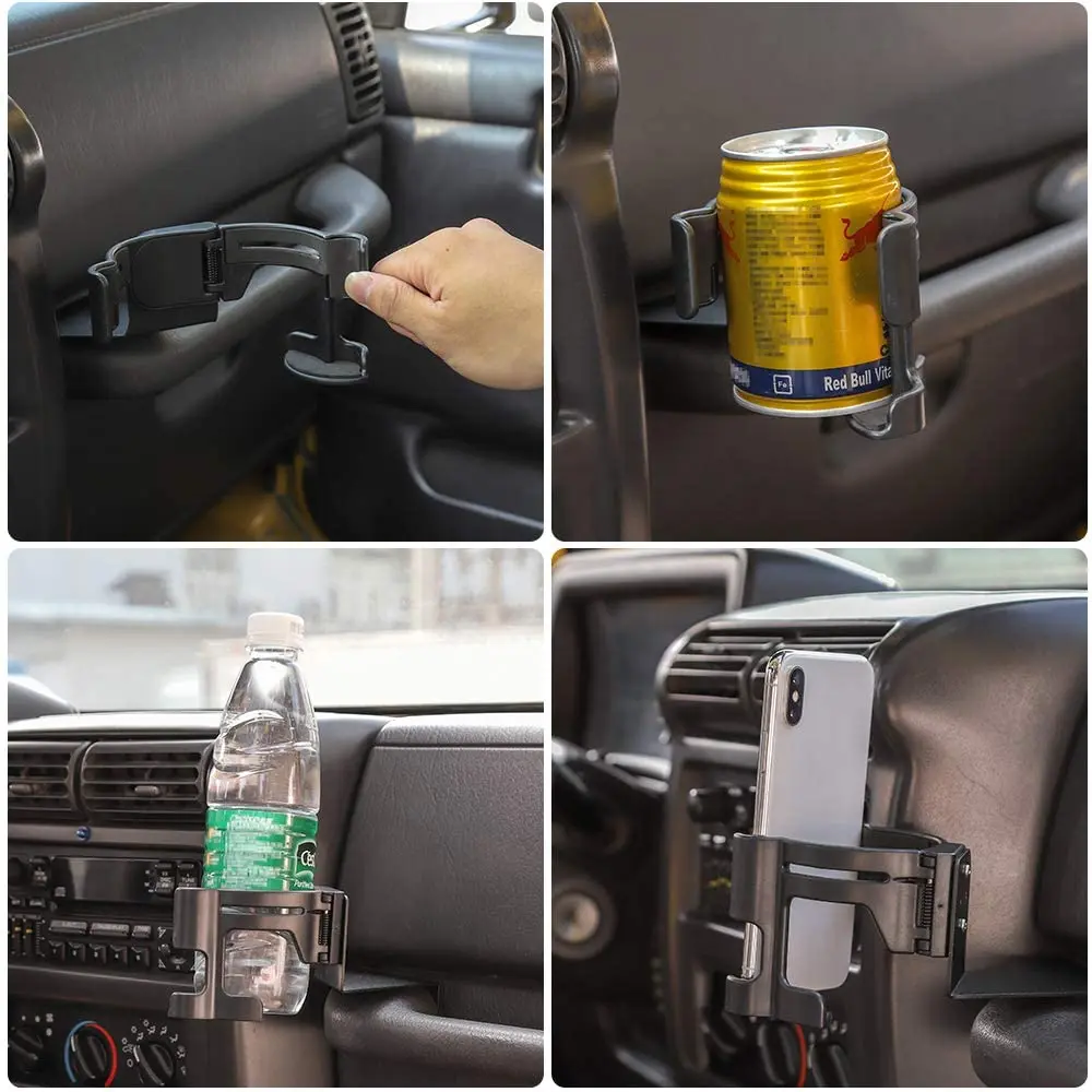 For 1997-2006 Jeep Wrangler TJ Multi-Function Drink Cup Phone Holder, 2 in 1 Bolt-on Stand Bracket Organizer - Image 3