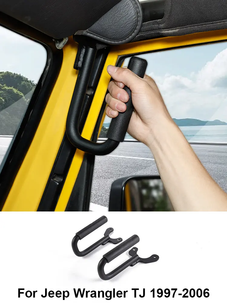 For 1997-2007 Jeep Wrangler TJ Top Grab Handles Front Grab Bars Hard Solid Steel Black 2pcs - Image 2