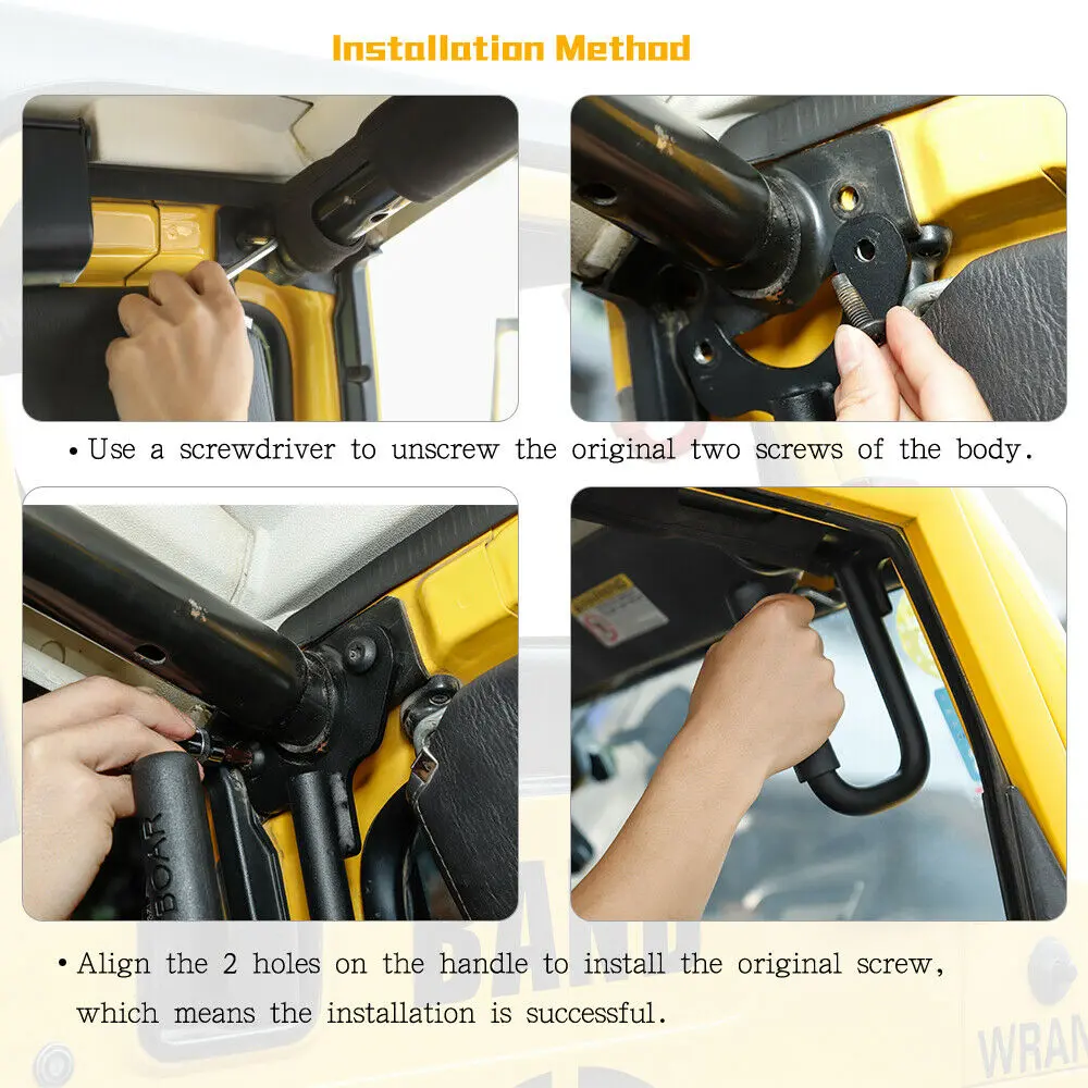 For 1997-2007 Jeep Wrangler TJ Top Grab Handles Front Grab Bars Hard Solid Steel Black 2pcs - Image 4