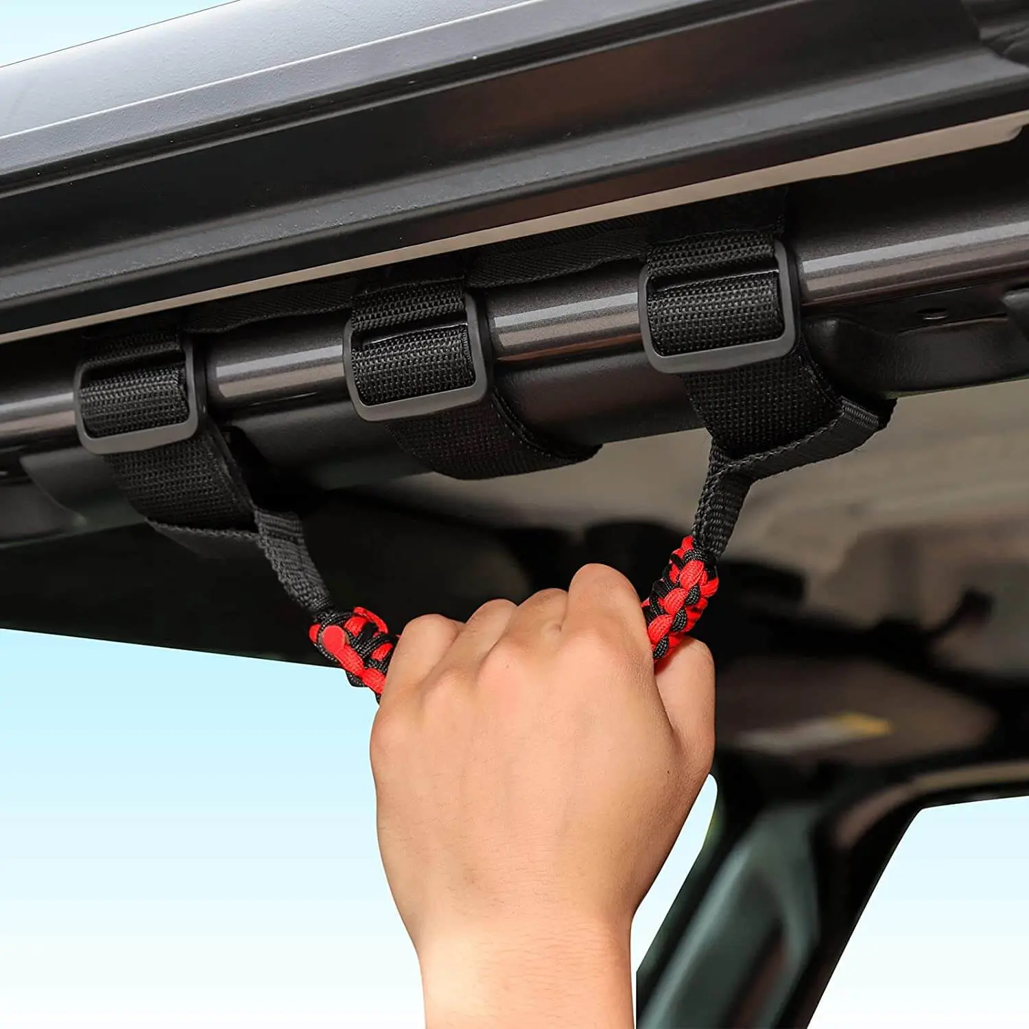 For Jeep Wrangler JL JK TJ YJ & Gladiator JT Roll Bar Grab Handles Paracord Grip Handle 4PCS - Image 4