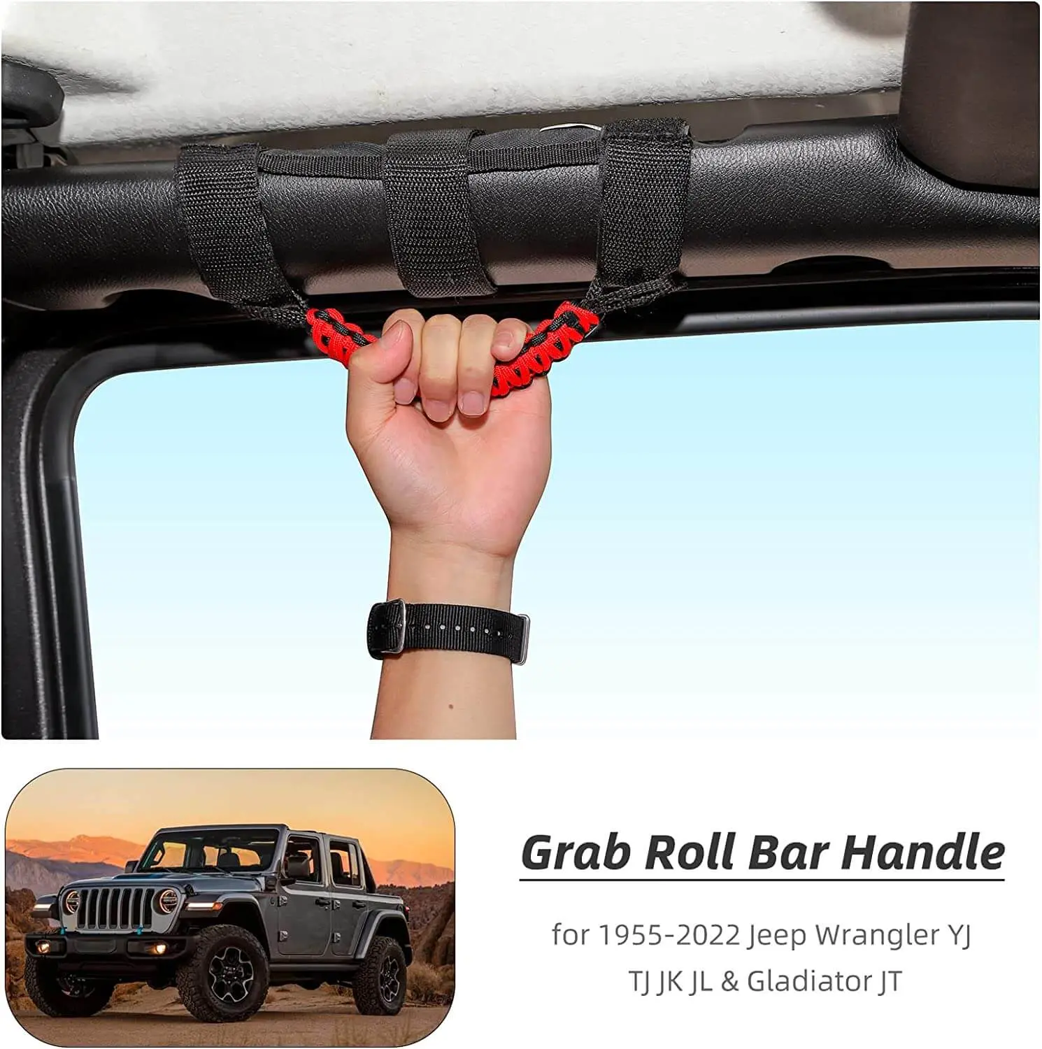 For Jeep Wrangler JL JK TJ YJ & Gladiator JT Roll Bar Grab Handles Paracord Grip Handle 4PCS - Image 5