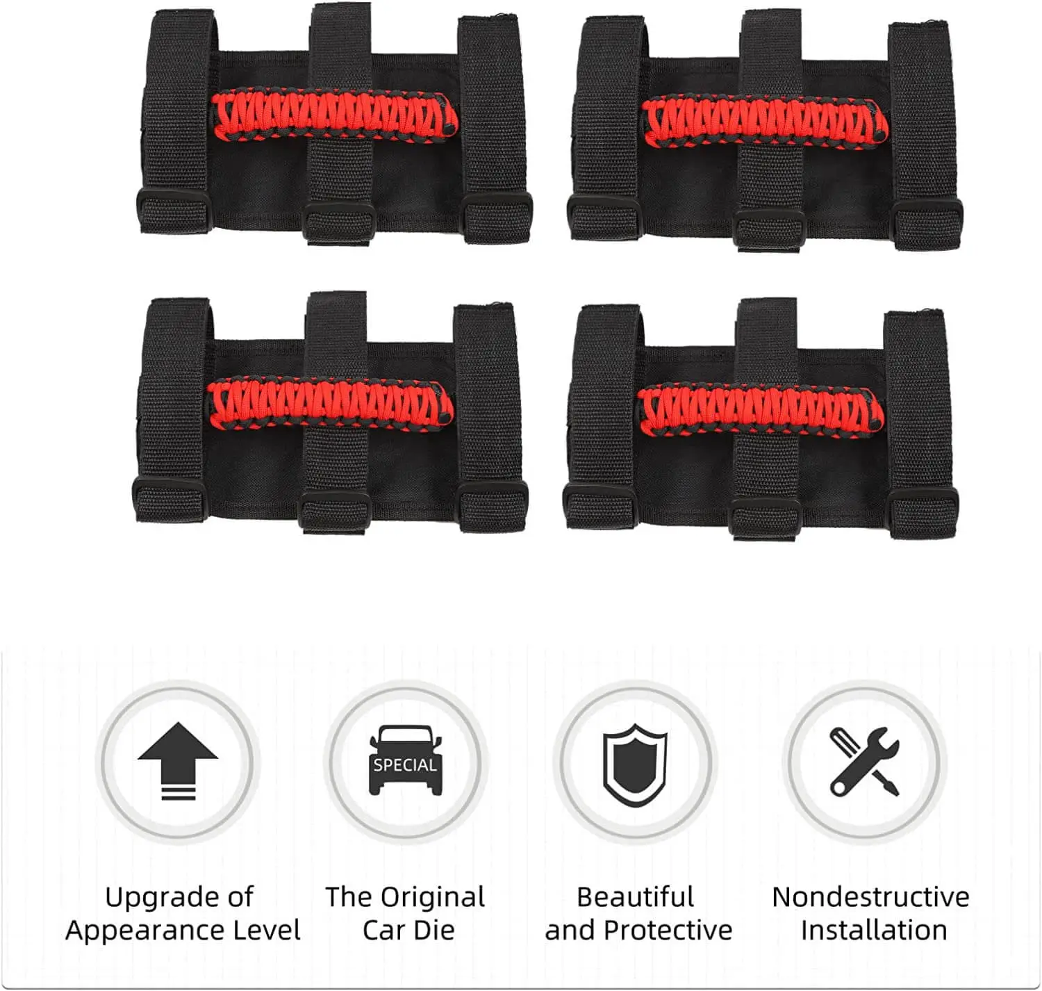 For Jeep Wrangler JL JK TJ YJ & Gladiator JT Roll Bar Grab Handles Paracord Grip Handle 4PCS - Image 9