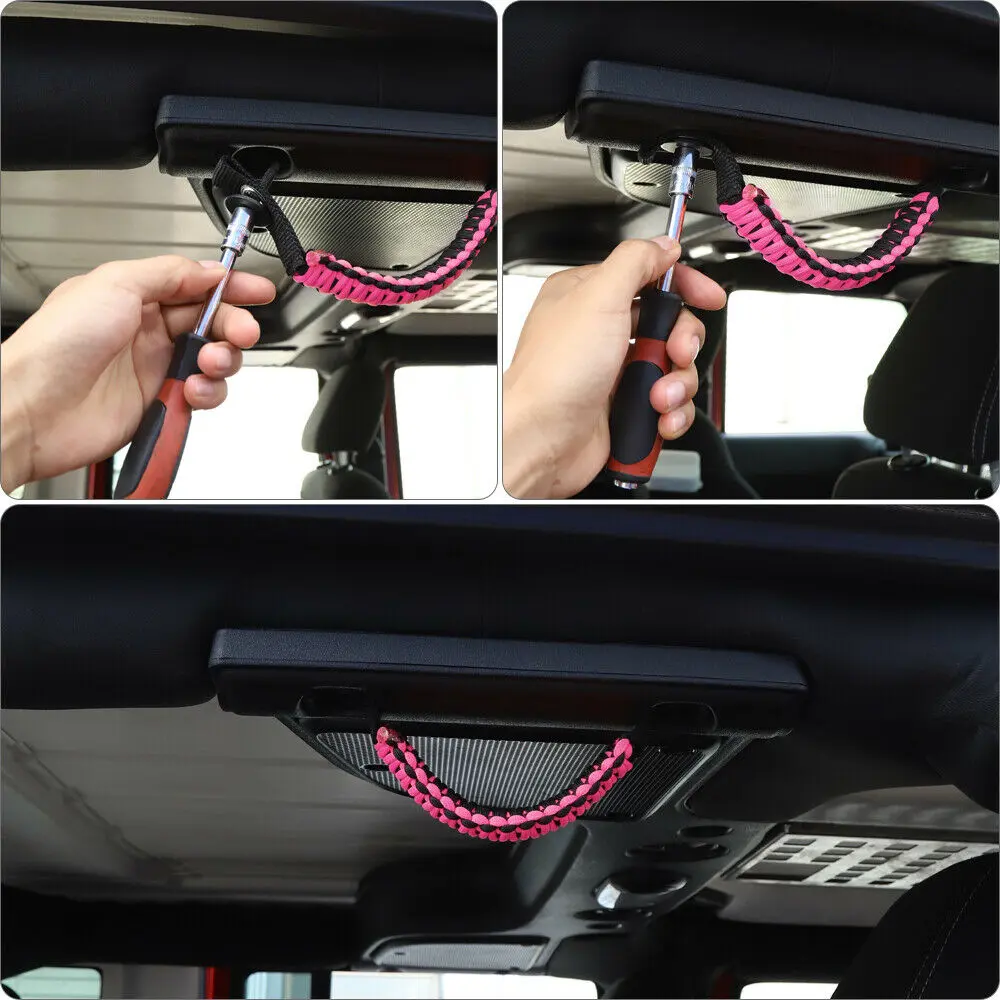 For 2007-2018 Jeep Wrangler JK JKU Top Roll Bar Grab Handles Paracord Grip Narrow Handle - Image 4