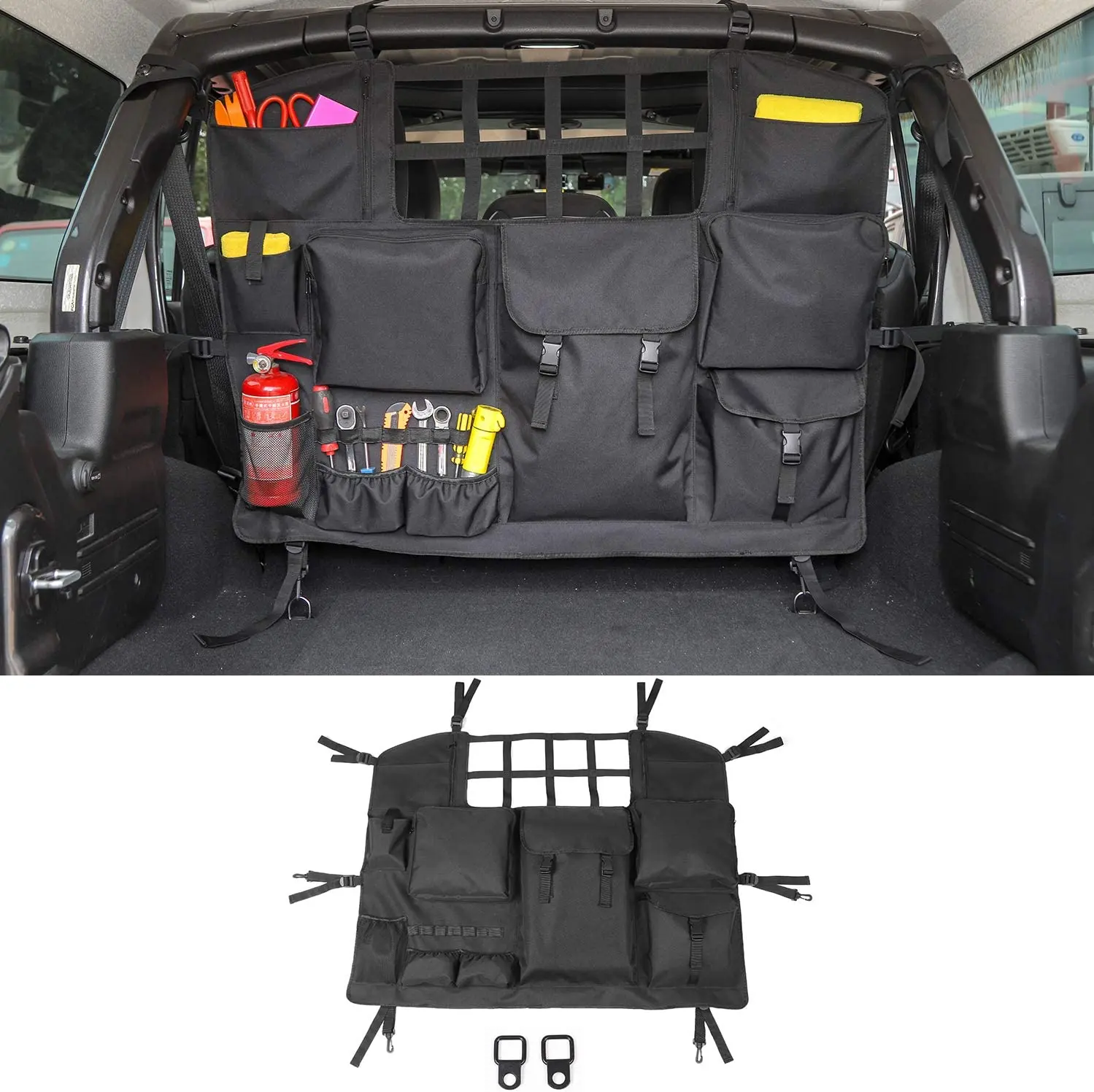 For Jeep Wrangler JKU JLU 4Door Trunk Multi-Pockets Storage Bag Organizers Cargo Bag Back Seat Bag with Tool Kits