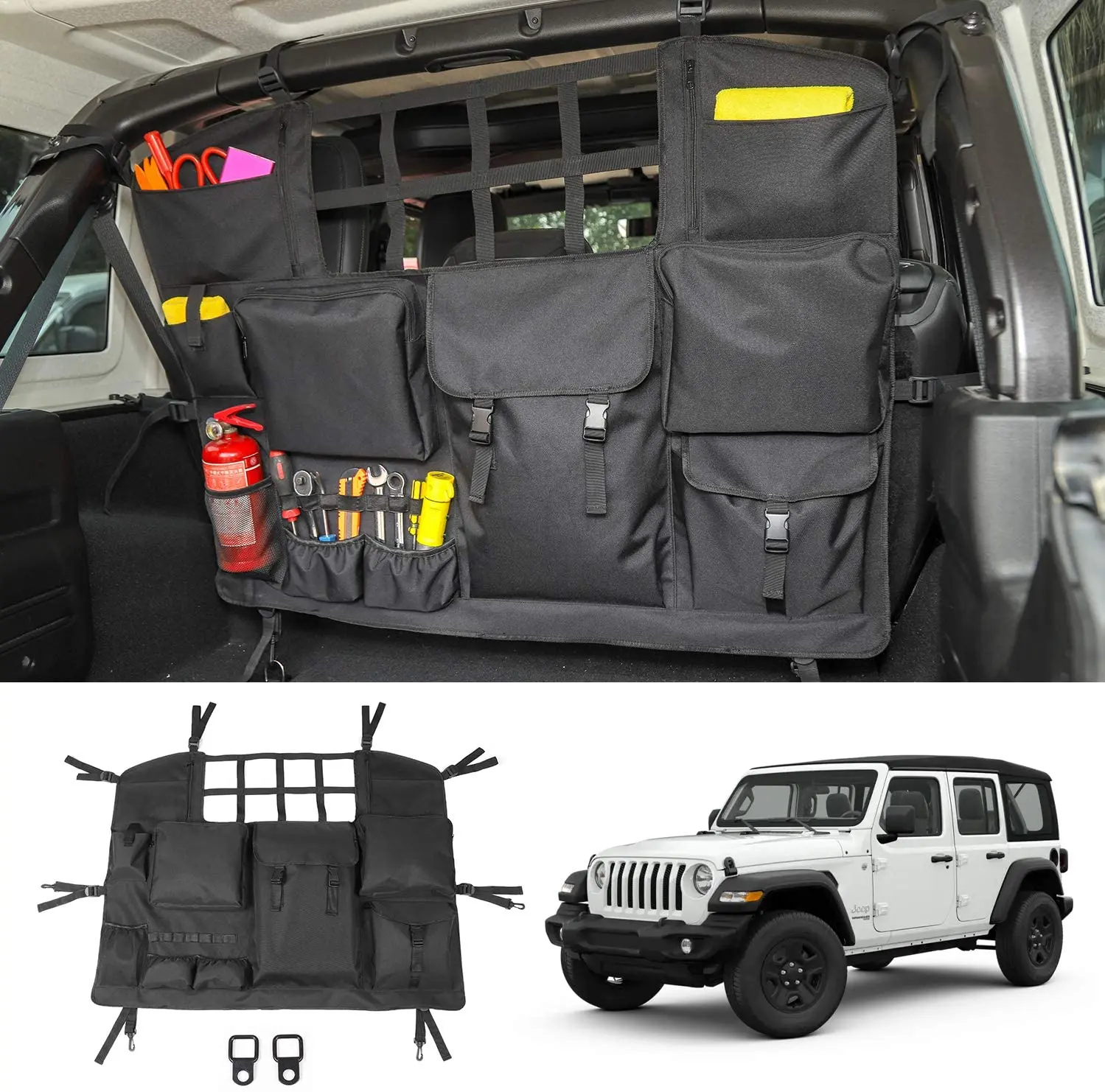 For Jeep Wrangler JKU JLU 4Door Trunk Multi-Pockets Storage Bag Organizers Cargo Bag Back Seat Bag with Tool Kits - Image 2