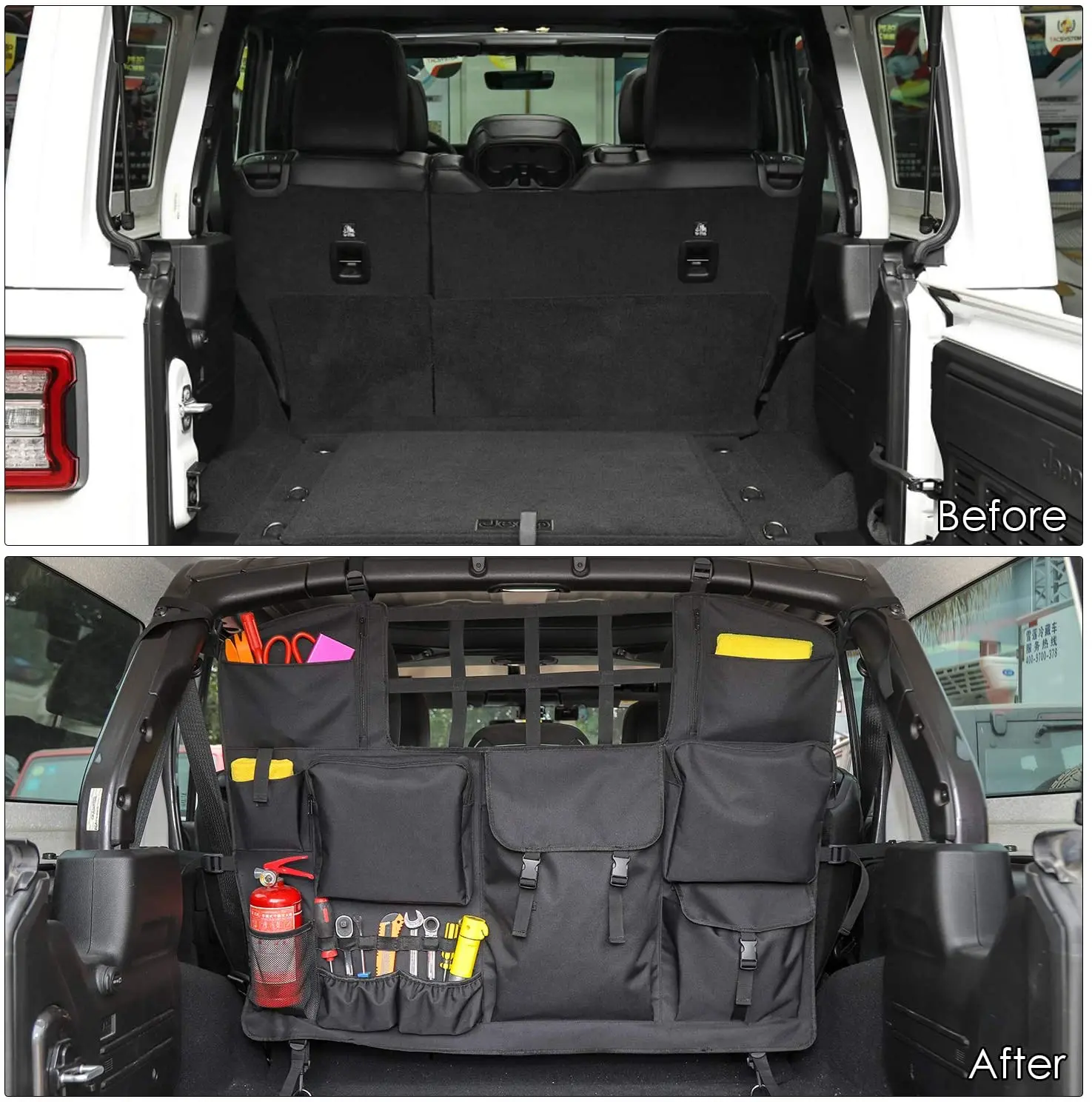 For Jeep Wrangler JKU JLU 4Door Trunk Multi-Pockets Storage Bag Organizers Cargo Bag Back Seat Bag with Tool Kits - Image 3