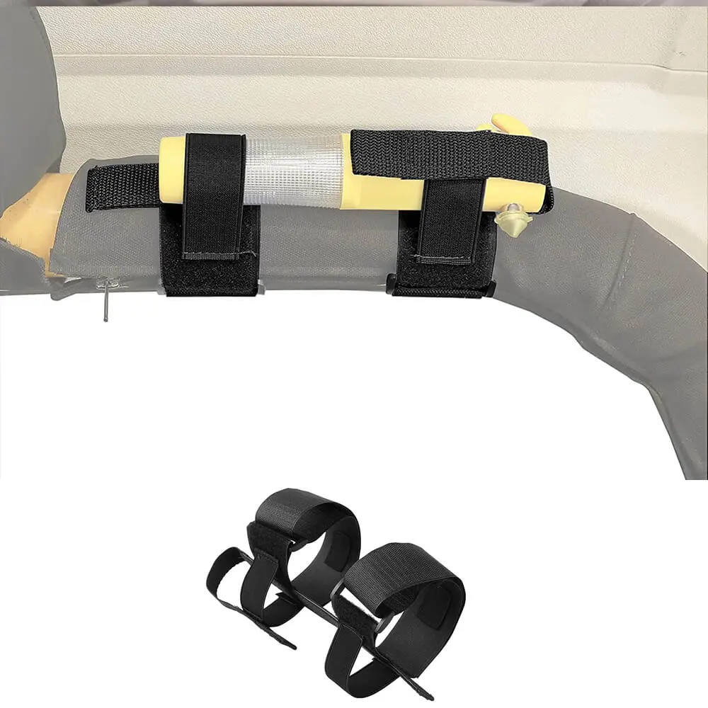 For Jeep Wrangler TJ YJ JK JKU JL JLU JT Universal Roll Bar Flashlight Holder Strap(Black)