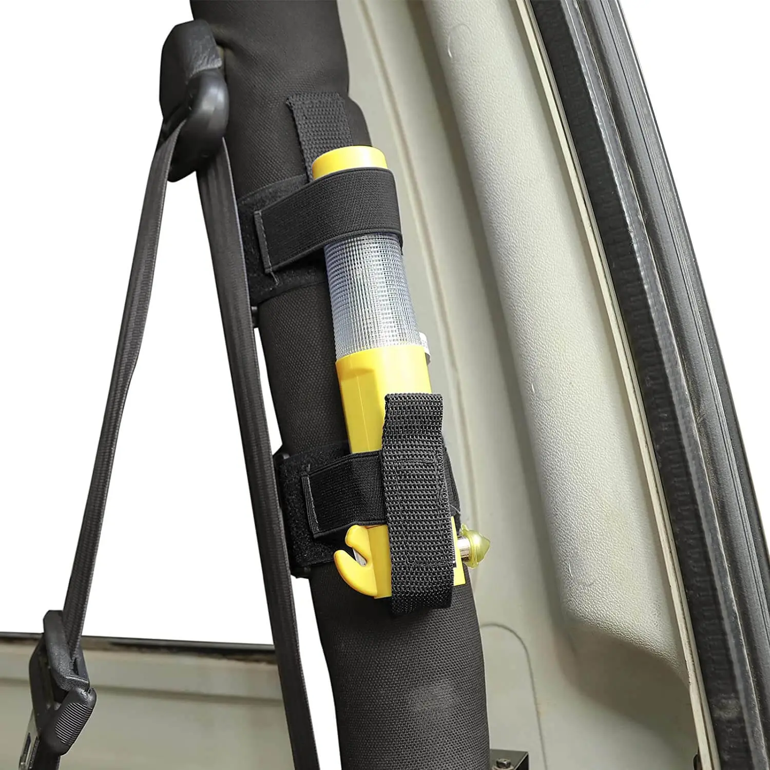 For Jeep Wrangler TJ YJ JK JKU JL JLU JT Universal Roll Bar Flashlight Holder Strap(Black) - Image 2