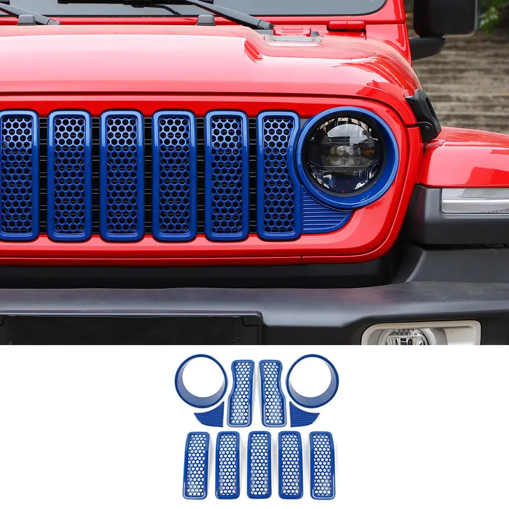 For 2024+ Jeep Wrangler JL/Gladiator JT Upgrade Front Honeycomb Mesh Grille+Front Headlight Bezels+Center Mesh Trim Piece - Image 10