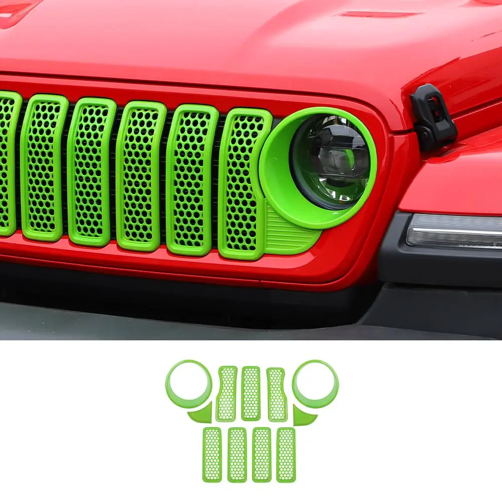 For 2024+ Jeep Wrangler JL/Gladiator JT Upgrade Front Honeycomb Mesh Grille+Front Headlight Bezels+Center Mesh Trim Piece - Image 12