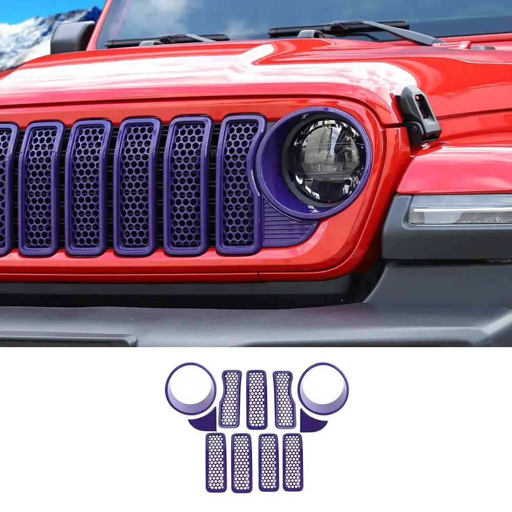 For 2024+ Jeep Wrangler JL/Gladiator JT Upgrade Front Honeycomb Mesh Grille+Front Headlight Bezels+Center Mesh Trim Piece - Image 14