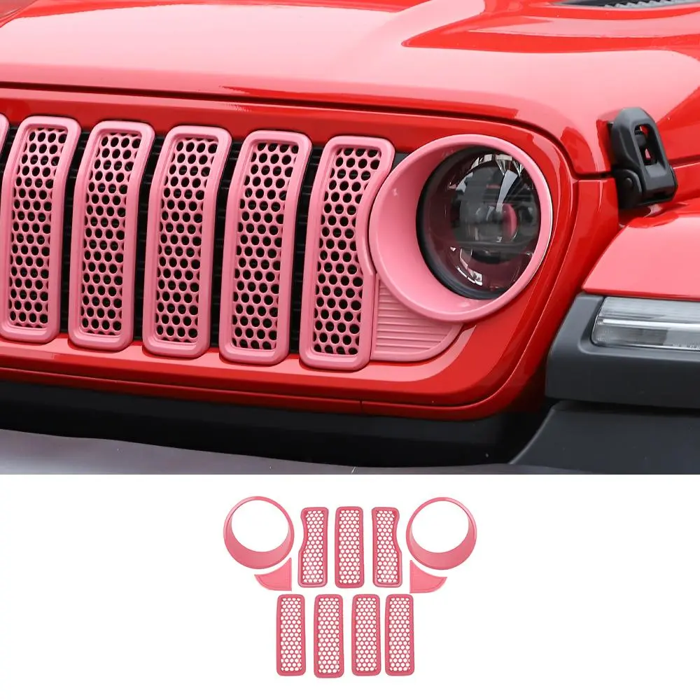 For 2024+ Jeep Wrangler JL/Gladiator JT Upgrade Front Honeycomb Mesh Grille+Front Headlight Bezels+Center Mesh Trim Piece - Image 15
